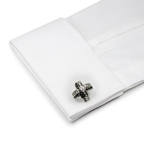 Black And Clear Cross Curve Cufflinks-Cufflinks-TheCuffShop-C00918-TheCuffShop.com.au