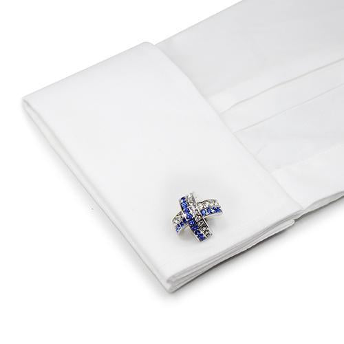 Blue And Clear Cross Curve Cufflinks-Cufflinks-TheCuffShop-C00935-TheCuffShop.com.au