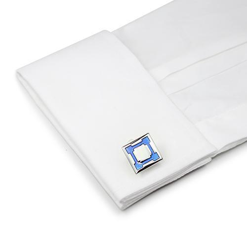 Blue Square On Silver Cufflinks-Cufflinks-TheCuffShop-C01192-TheCuffShop.com.au