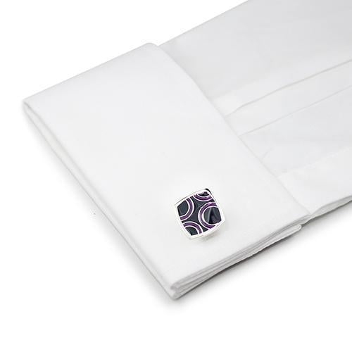 Purple Circles On Black Square Cufflinks-Cufflinks-TheCuffShop-C00565-TheCuffShop.com.au