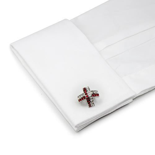 Red And Clear Cross Curve Cufflinks-Cufflinks-TheCuffShop-C00917-TheCuffShop.com.au